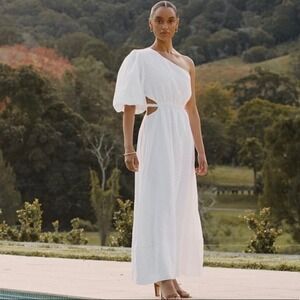NEW DISSH Bennett White Linen Midi Dress US Size 12 NWT